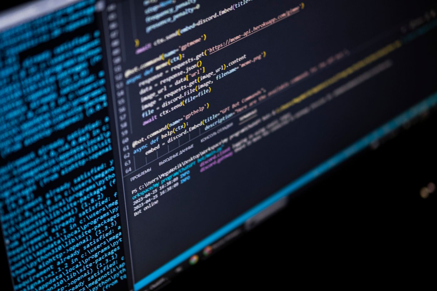 Application source code on a monitor